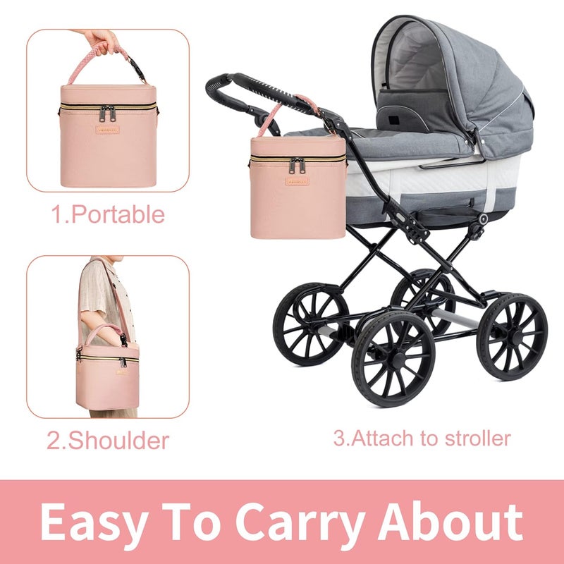 Mancro حقيبة تبريد حليب الثدي تناسب 6 زجاجات حتى 9 أونصة، حقيبة زجاجة الرضاعة المعزولة تأتي مع حزمة ثلج وحزام كتف، حقائب تبريد زجاجات الرضاعة لرعاية الأطفال، وردي - Image 5